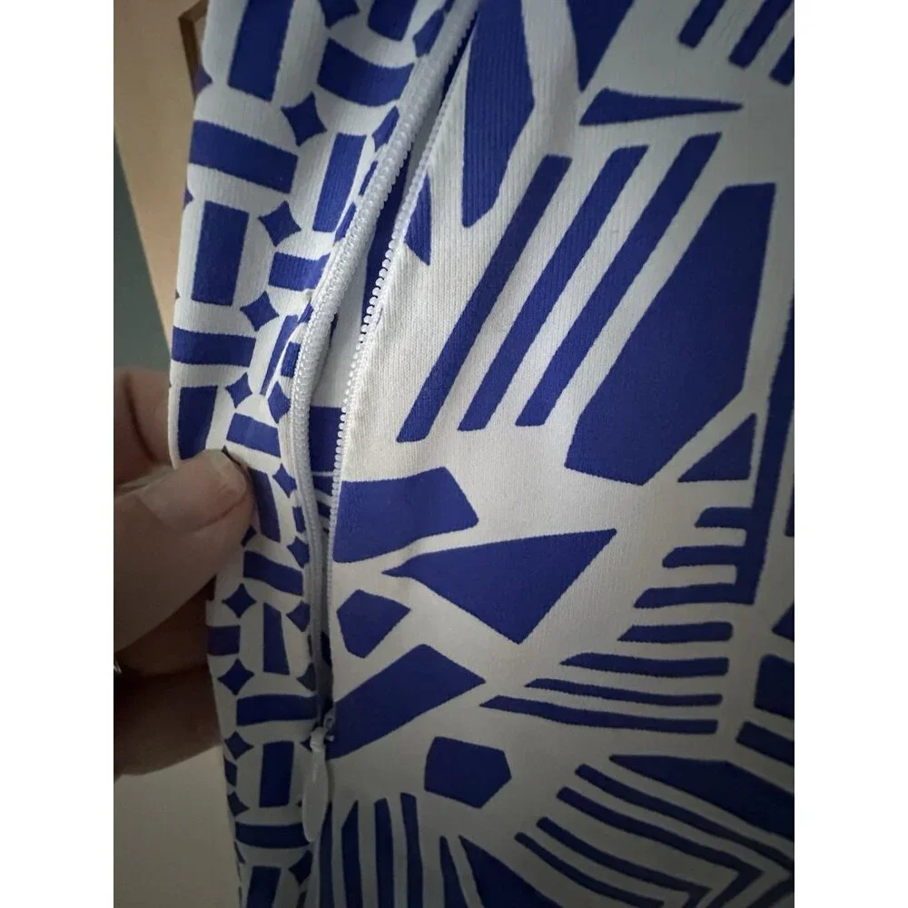 J. McLaughlin Skort Women White Blue Geometric Print Golf Pickleball Preppy Sz L